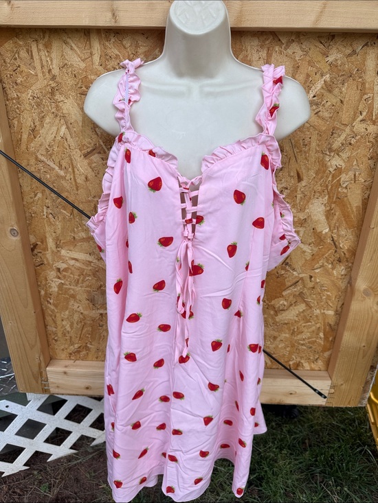 SHEIN Dresses & Skirts - SHEIN Pink Strawberry Print Ruffle Tie-Front Sundress